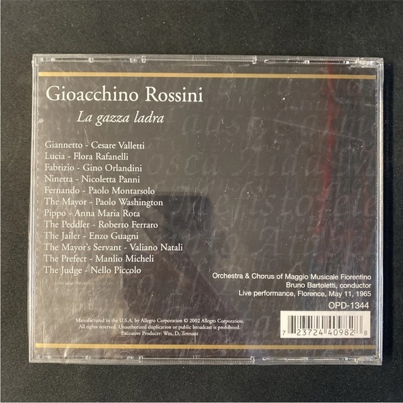 Cd- Rossini: La Gazza Ladra (CD, Aug-2002, 2 Discs, Opera D'Oro)- “Sealed “ - Picture 2 of 4